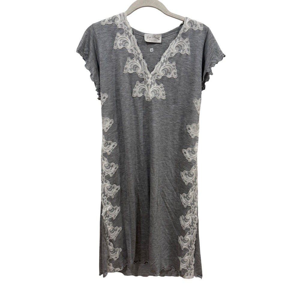 La Perla Gallery Burano Grey Micromodal Lace Trim Nightgown Chemise Medium Italy